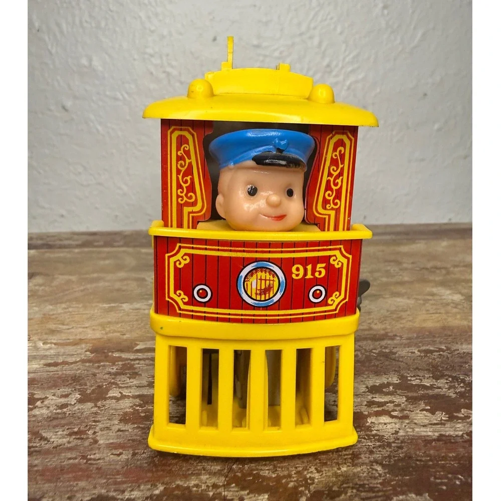 Vintage Tin Litho Wind Up Kiddy Land Tram Car Toy Mid Century Japan Yone